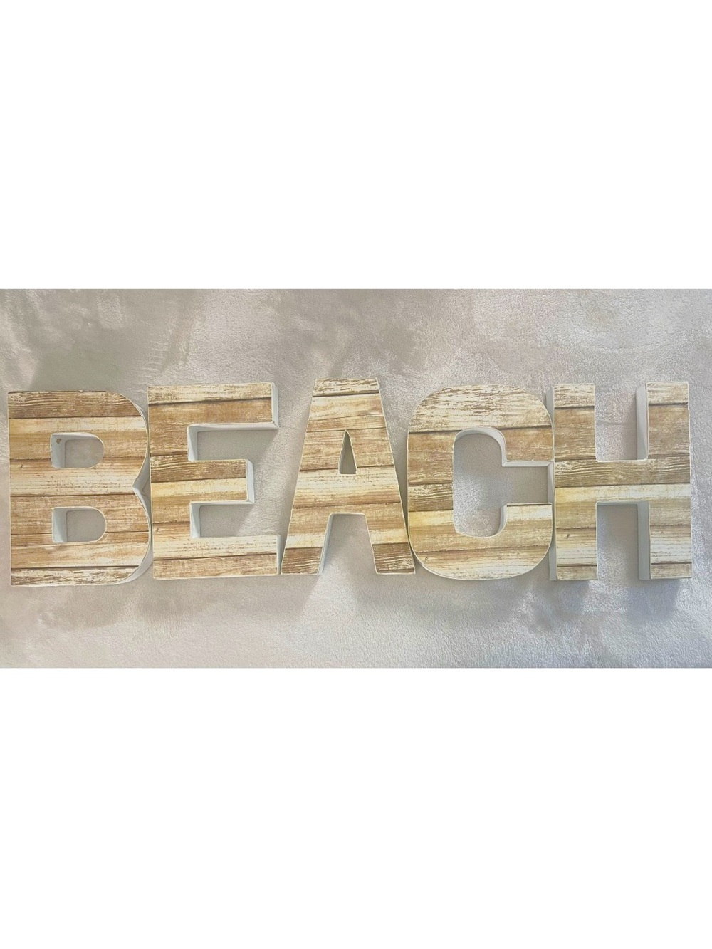 Handmade Paper Mache’ Letters - spelling “BEACH” Neutral Striped Finish